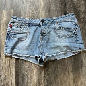 Bongo Womens Low Rise Denim Shorts Light Wash Frayed Raw Hem Y2K Size 13